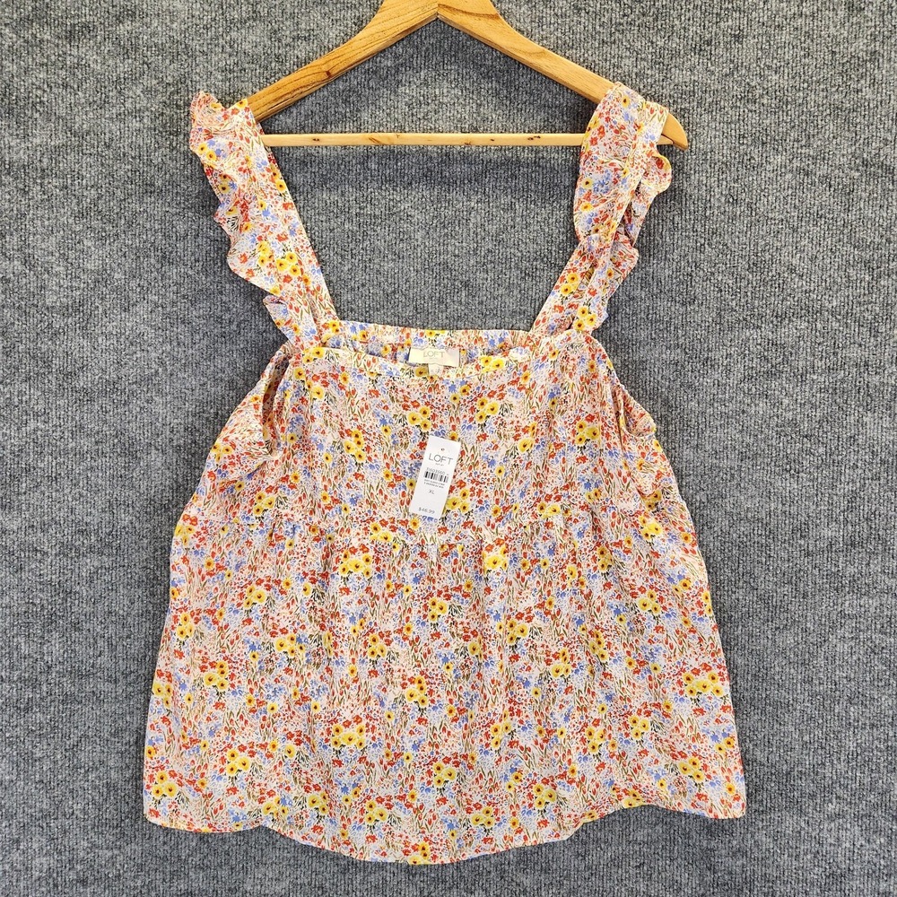 LOFT Outlet Shirt Womens XL Floral Ruffle Strap Sleeveless Tank 31603560